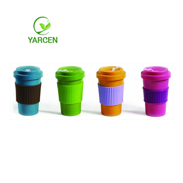 Hot sale 400ml 13OZ bamboo fiber coffee mug with silicone cup lid